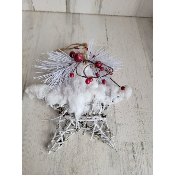 Snow frosted glitter cranberry star large ornament Xmas - Picture 3 of 10